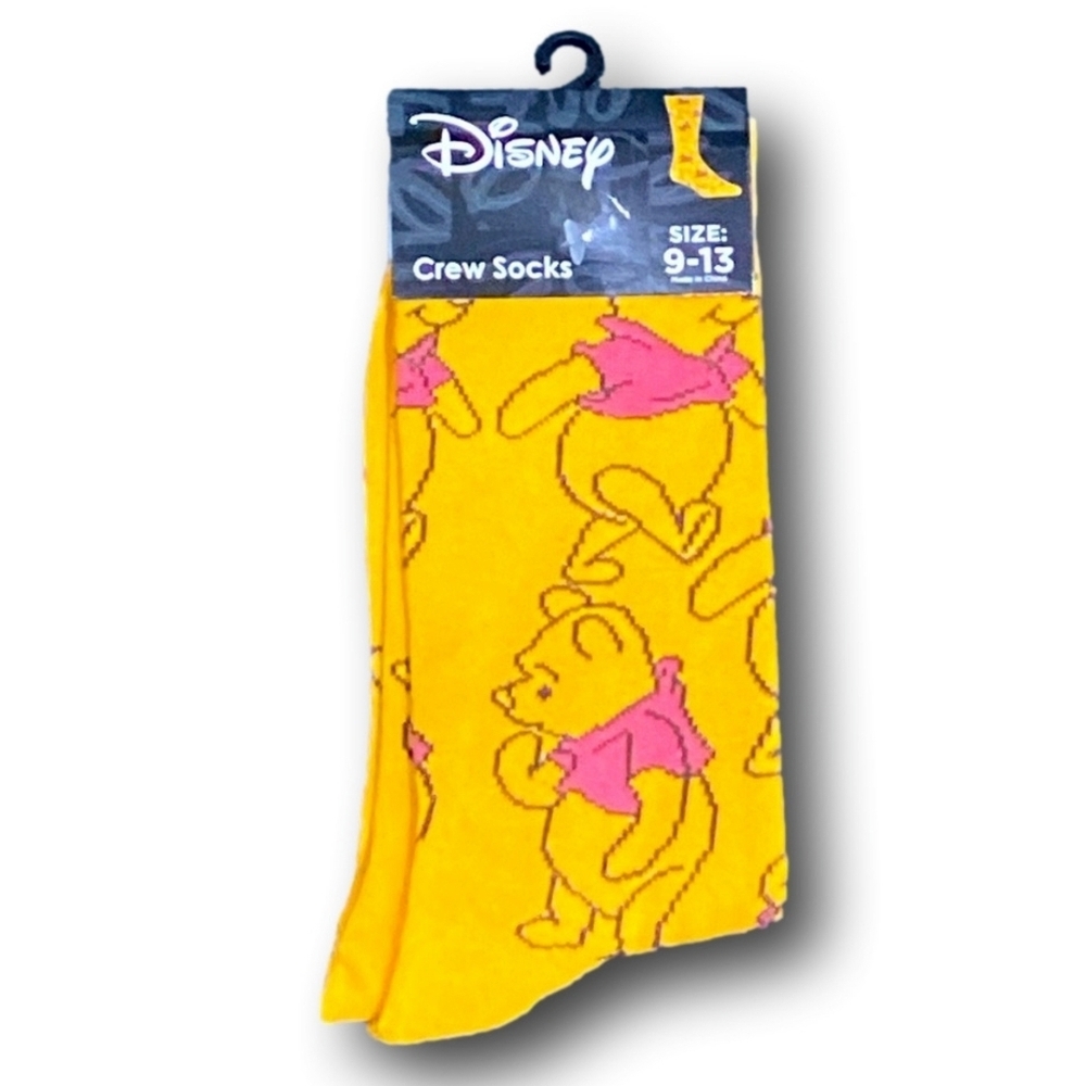 4/$25 Disney Winnie the Pooh Yellow Novelty Crew Socks New Unisex Socks